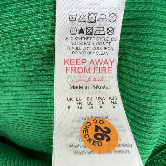 NASTY GAL Green Diagonal Cut Out Ribbed Knit Long Sleeve Top Fitted Night Out 4 - Picture 7 of 8